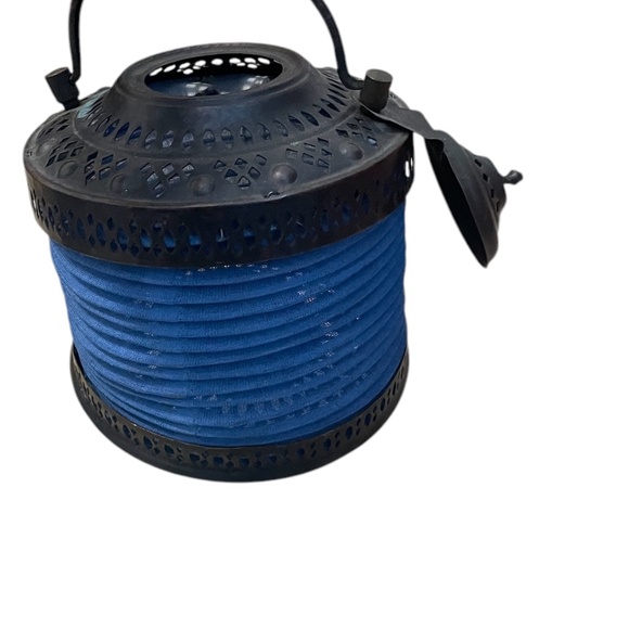 Vintage Metal & Cloth Hanging Lantern Collapsible Tea light, Blue - Picture 3 of 8